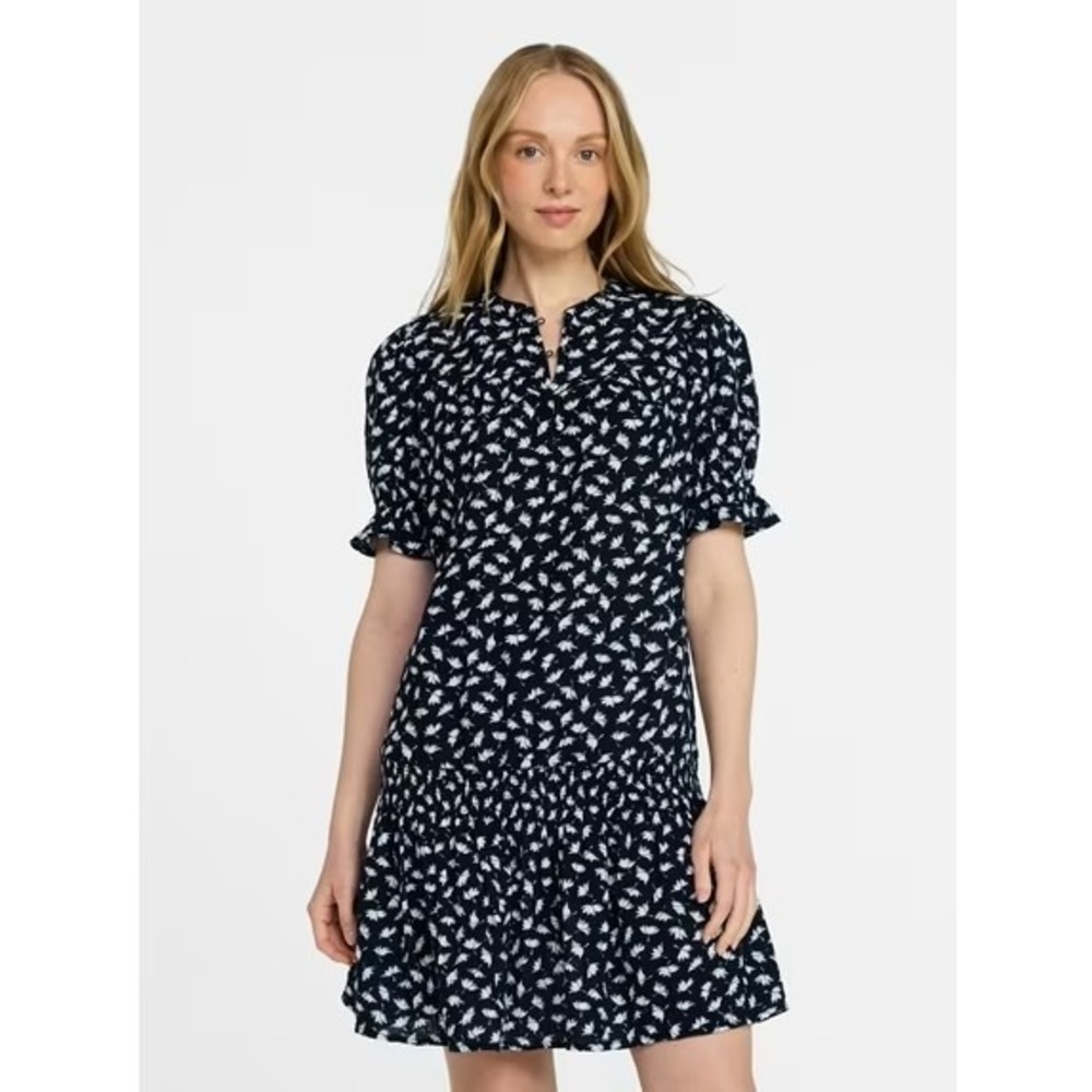TIME & TRU Cotton Double Cloth Mini Dress XXXL 22 Navy White Drop Waist 3XL NWT